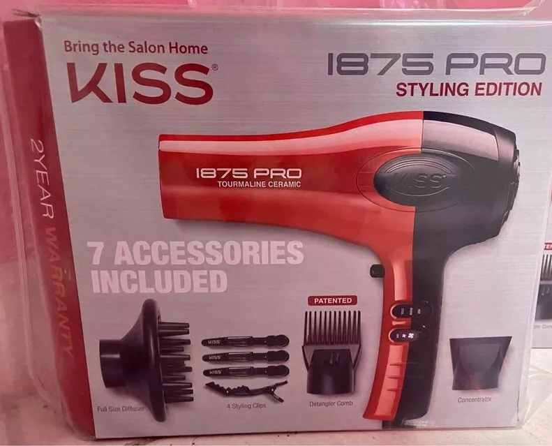 KISS Pro Tourmaline Ceramic 1875 Watt Hair Dryer 7 Attachments