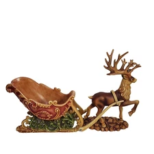 Vintage Christmas Santa's Sleigh & Reindeer Resin Centerpiece Mantle Decor 2 Pc.
