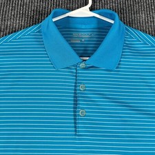Nike Polo Shirt Mens Large Blue Striped Short Sleeve Golf Tour Performance