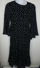 I Madeline Dress sz L Lulus Dashing Diva Black White Print Long Bell Sleeve Midi