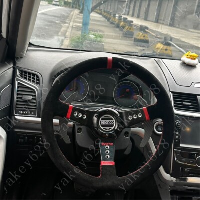 JDM 14Inch SPARCO Steering Racing Car Suede Leather Deep dish Steering Wheel