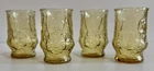 VTG Set Of 4 Anchor Hocking Rain Flower Amber Flat Tumbler Juice Glasses 6 Oz.