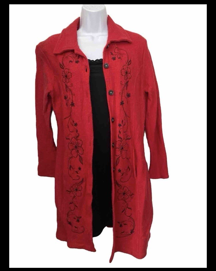 Vintage Classic Elements Red Wool Embroidered Lon… - image 2