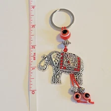 NEW Elephant Key Chain Ring Silver Mati Red Evil Eye Protection keychain keyring