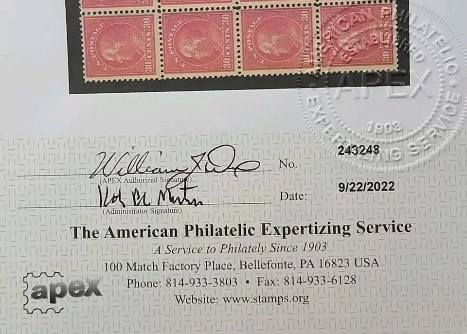 US Stamp Scott #420 Franklin 30c - Block of 12 - 4x MH + 8x MNH OG APEX Cert. - Image 3 of 4