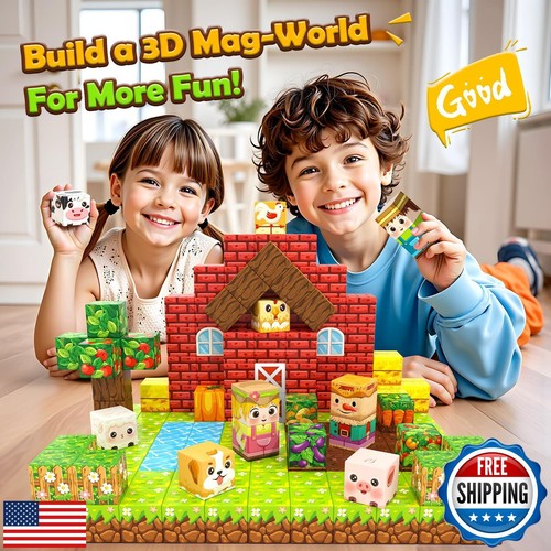 100PCS Magnetic Blocks - Build Mine Magnet World Farm Animal Set, 1" Magnetic - Picture 4 of 5