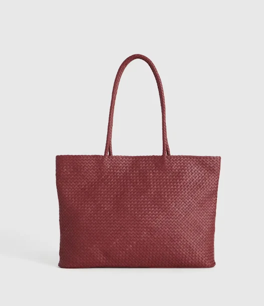 NWT QUINCE ITALIAN LEATHER HANDWOVEN TOTE MERLOT SHOULDER BAG PURSE last 1 $154