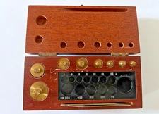 Vintage Brass Balance Scale Weight Set in Wood Box Apothecary / Laboratory