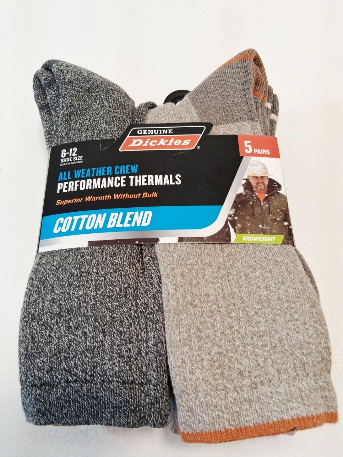 Dickies All Weather Crew 5 pack Cotton Blend Socks performance thermals sz 6-12