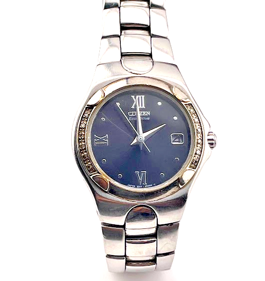 CITIZEN WOMENS ECO-DRIVE WATCH STAINLESS 12 DIAMOND BEZEL E010-H29859-HST 6092