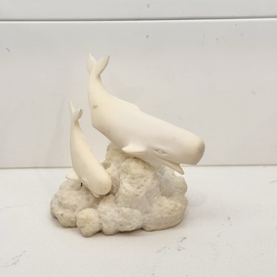 Vtg Scrimshaw Sperm Whale Calf Figurine Nautical Decor Art Carving 4 1/2  T 4 W