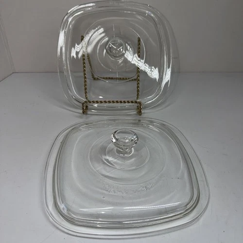 Vintage Pyrex Corningware Clear Glass Replacement Lid C-7 7.25”Square Set Of 2