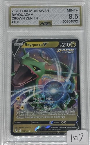 AGS 9.5 Rayquaza V 100/159 Crown Zenith Full Art Rare Pokemon Card