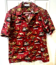 Hanauma Bay Originals  Aloha Shirt Hawaiian Sushi Chopsticks Print - Made in USA