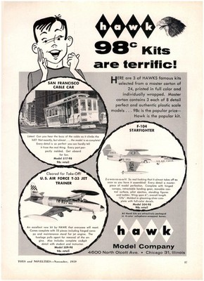 1959 PAPER AD Hawk Scale Model F-104 Starfighter US Air Force T-33 SF Cable Car