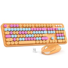 Wireless Keyboard Mouse Combo Colorful 2.4G Typewriter Plug Play PC Orange