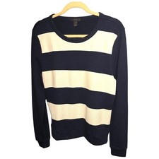 J.Crew Navy  White Nautical Striped Sweater Preppy W Side Zippers Long Sleeve L