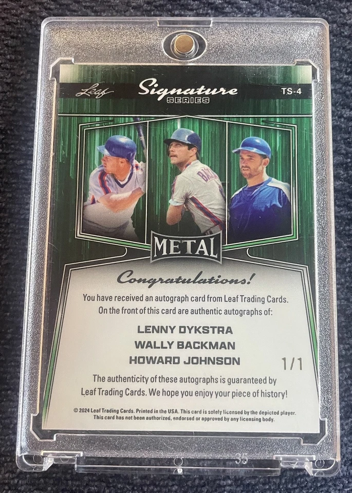 Folha de metal 1/1 tripla automática, Lenny Dykstra, Wally Backman, Howard Johnson, Mets - Imagem 2 de 2
