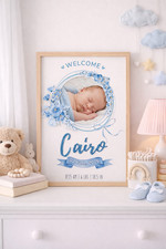 Custom Baby Birth Announcement Insert – Rhinestone Name – 3D Floral Design