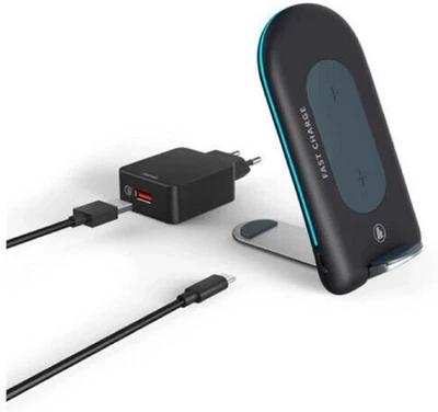 HAMA QI-FC 15S Wireless Ladegerät 15W/USB-C + QC 3.0 Ladegerät - Schwarz - Bild 1 von 4