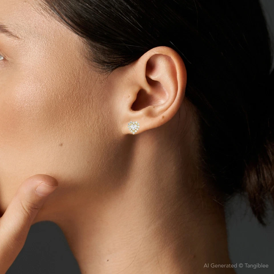Tachuelas con halo de diamantes en forma de corazón de 1,30 quilates de oro blanco o amarillo cultivadas en laboratorio
