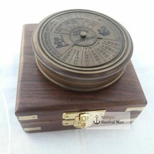 Messing Antik Kalender Kompass mit Box Vintage Marine Sammlerstück Funktioniert