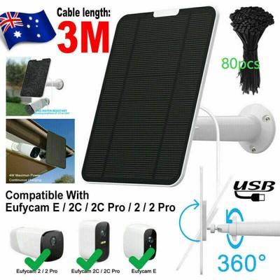 Solar Panel Charger for Eufycam 2/2 Pro/2C/2C Pro/E Pro Camera with USB Cable