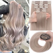 CLEARANCE 100 Human Hair Russian Clip in Remy Hair Extensions Full Head GREY US