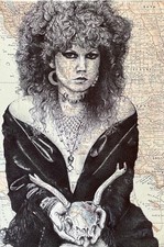 Image of Poison Ivy The Cramps Art Print. Pen Drawing Over Map. A4 Unframed