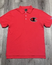 Champion Polo Shirt Red Short Sleeve Big Logo Casual Cotton Men’s M Medium Rugby