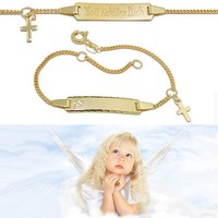 Gott SchüTze Dich Echt Gold 333 Schutz Engel Kreuz Ident Armband Mit Gravur Name