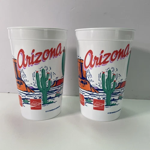 Vintage McDonalds Arizona Large Plastic Cup LOT OF 2 Coca Cola Landmark 90's