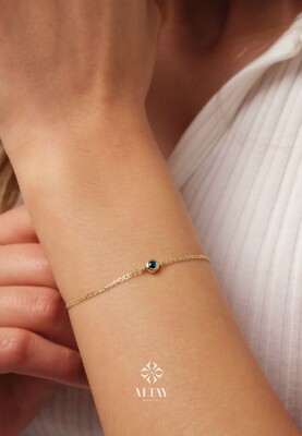 14K Gold Evil Eye Armband, Evil Eye Bettelarmband, Goldkabel Kette Armband