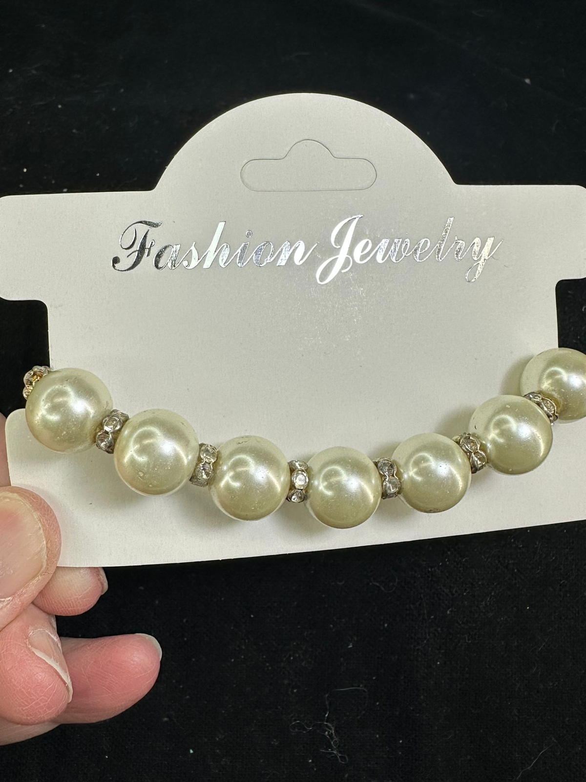 Vintage Silver Pearl & Rhinestone Stretch Bracelet Fashion Jewelry M-6511-image