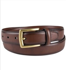 Image of Club Room Men's Brown Feather-Edge Faux-Leather Casual Dress Belt Tan Size 32