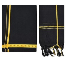 Polycotton Men's Temple Wear Dhoti with Angavastharam Towel  Black, 1.92 mtr 