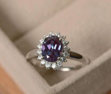 925 Sterling Silver 6 8 mm Oval Cut Alexandrite Gemstone Cubic Zircon prong Ring