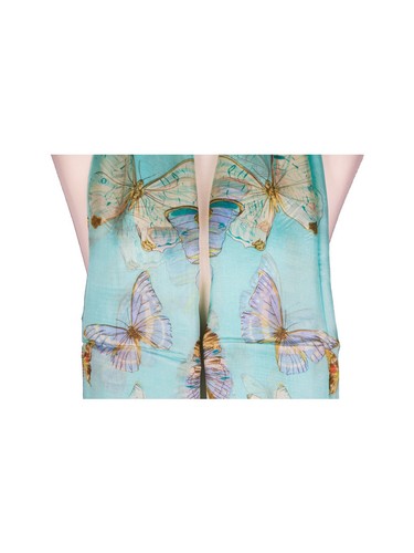 AamiraA Blue Butterfly Mulberry Chiffon Silk Stole Women Scarf Free Shipping - Picture 4 of 6