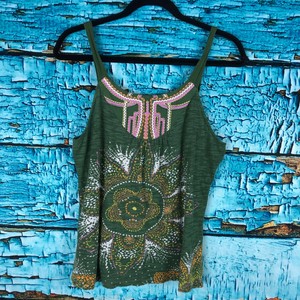 C-Keer-Anthropologie-Size-Large-Green-Embroidered-Sleeveless-Green-Tank-Top