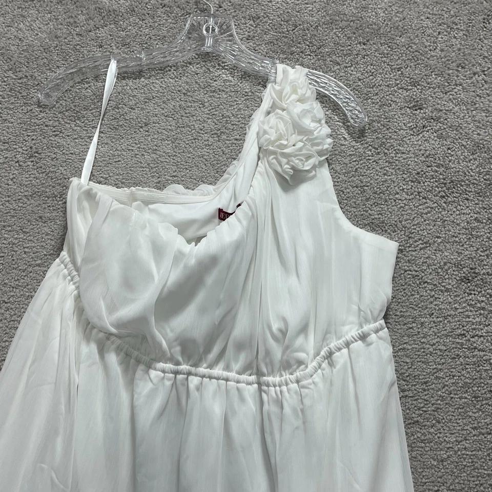 Merona Dress Women's 2XL White One Shoulder Flower Electric Waist Midi Side Zip - Image 4 of 4