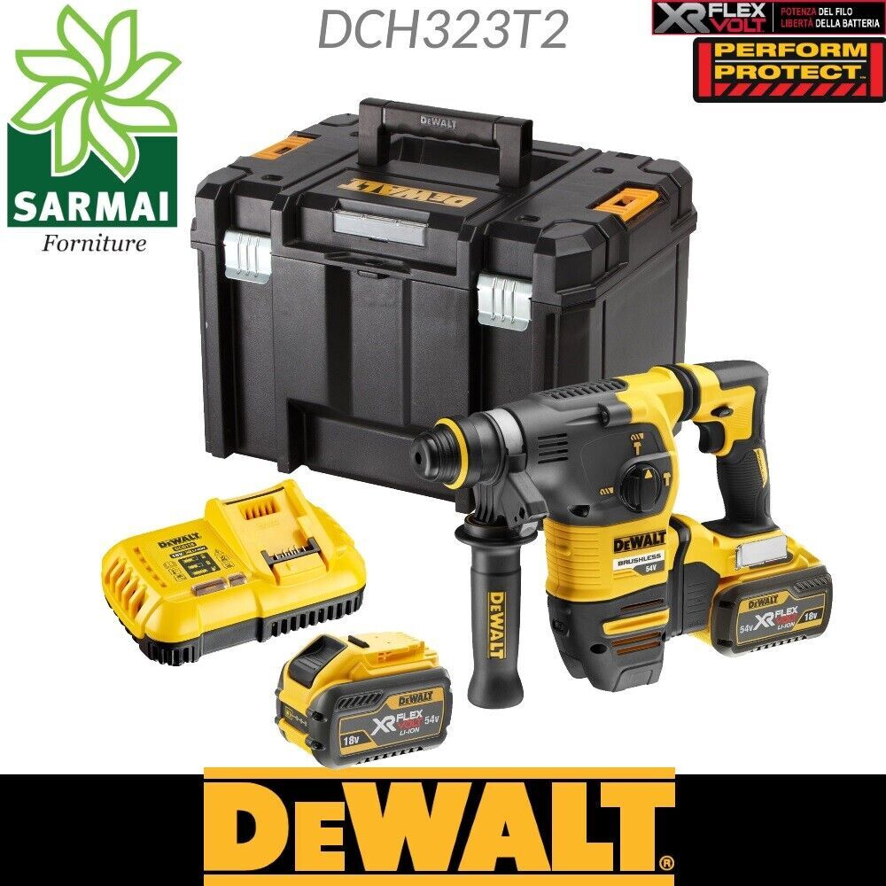 DeWalt DCH323T2 tassellatore Sds-Plus XR Flexvolt 54V 6.0 ah Brushless completo