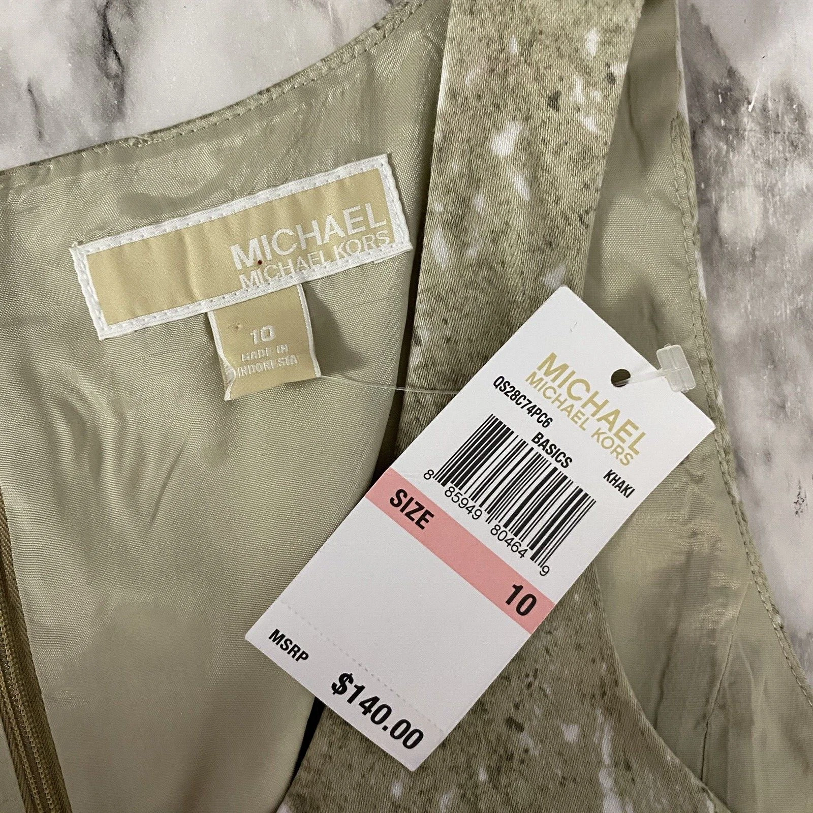 Abito Michael Kors donna taglia 10 tubino smanicato kaki lavoro ufficio festa