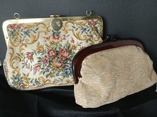 2 Vintage/Antique Women's Clutch Purses, Floral Tapestry Pattern  Gold Glitter