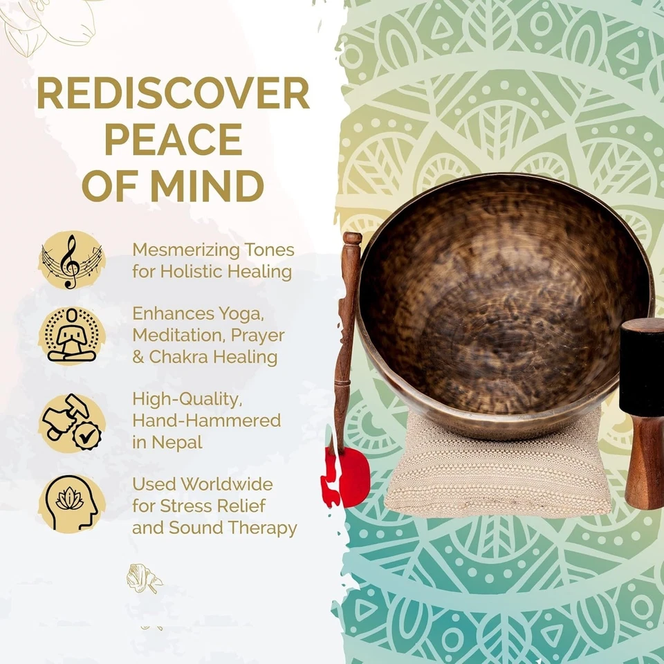 Large Tibetan Singing Bowl Set Jupiter Pure Bronze Meditation Bowl 12 Inches - Image 4 of 4