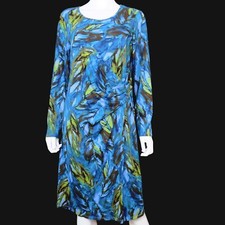 J Jill Wearever Botanical Blue Faux Wrap Sheath Stretch Dress Women's Large