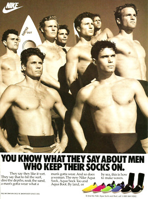 1989 Nike Aqua Sock Boot Surfing Men Who Keep Their Socks On vintage Print AD