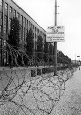 Barrier barbed wire fence errected by British Army front House Bro- 1952 Photo
