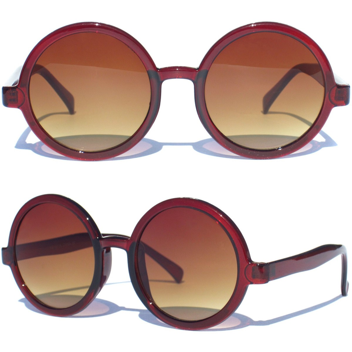 ROUND Oversize Sunglasses BROWN FRAME Gradient LENS Retro 