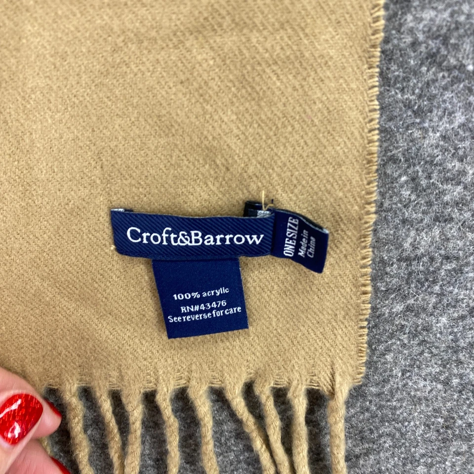 全新 Croft & Barrow 围巾 男式 均码 米色 流苏 方领 保暖 骆驼 棕褐色 — 第 4/4 张图片