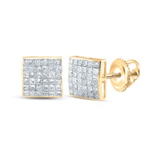 14kt Yellow Gold Womens Princess Diamond Square Cluster Stud Earrings 1-1/2 Cttw
